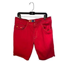 Red Rainbow Stitch Coogie Chino Shorts Size XL Streetwear Summer Vacation 90s